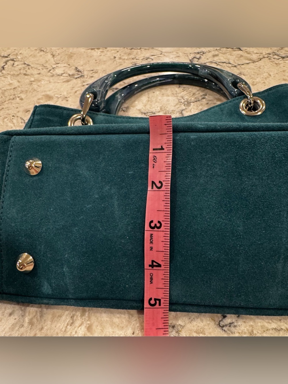 Vintage Una Alla Volta Italian Leather Hand Bag In Blue Marine EUC - Picture 6 of 10